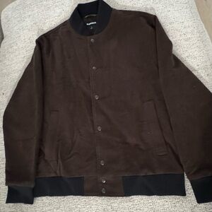 Bonobos Italian Moleskin Suede Bomber Jacket Mens Sz. L. BROWN with BLACK TRIM